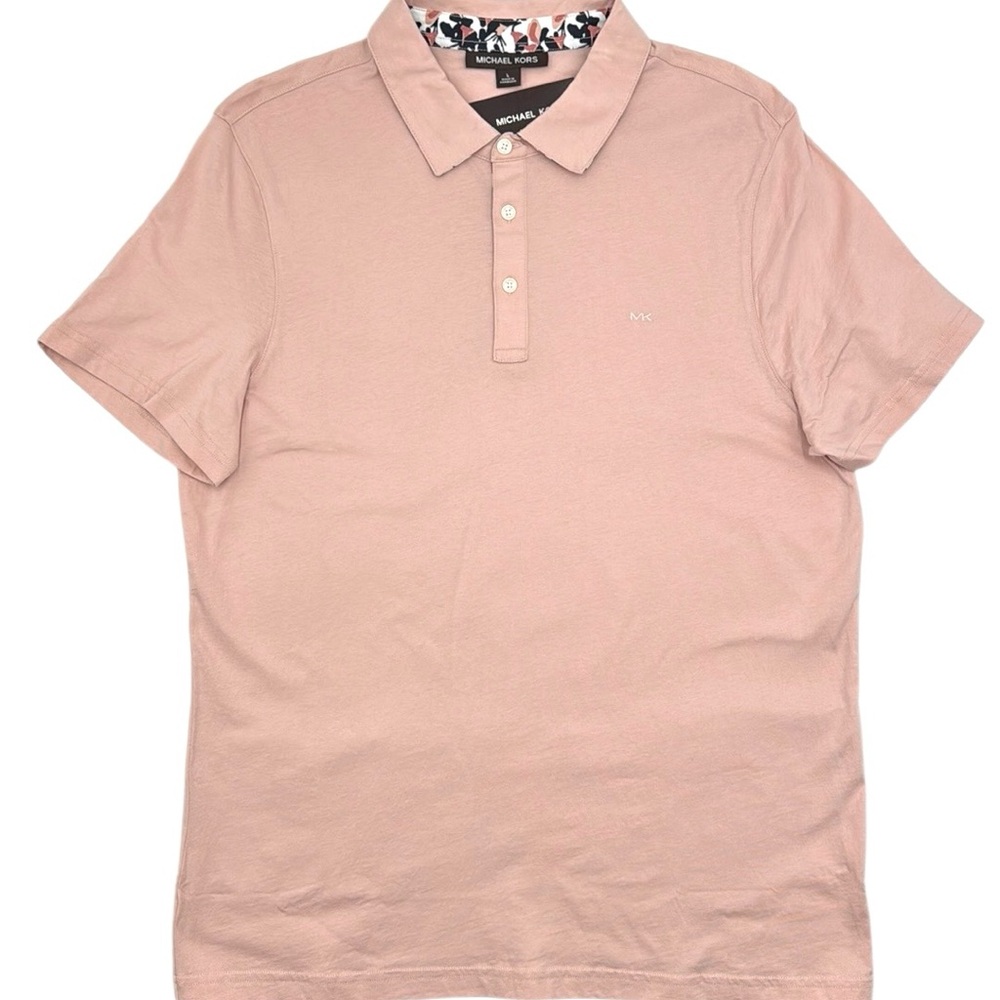 Michael Kors Multi Floral Woven Trim Short Sleeve Polo Size Large